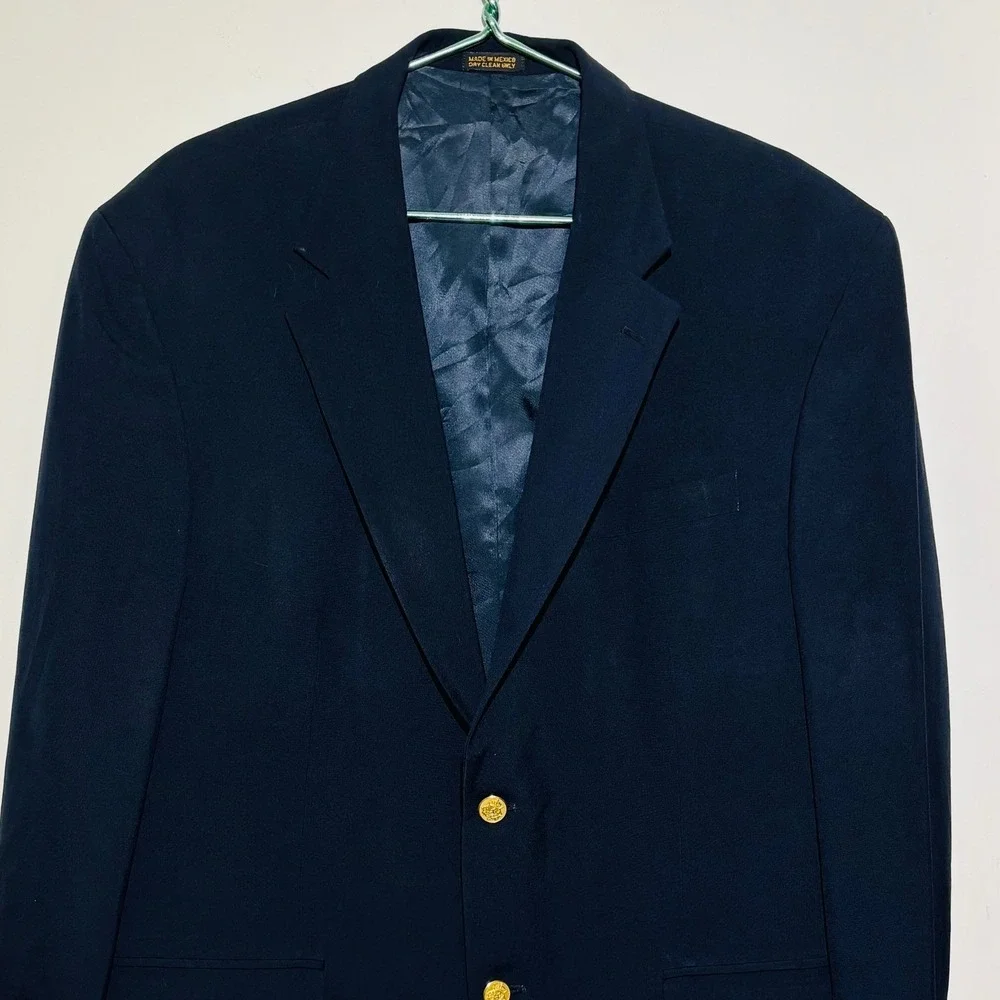 Oscar de‎ la Renta Blazer Mens 46L Navy Blue 100% Wool Lined Jacket Classic Fit